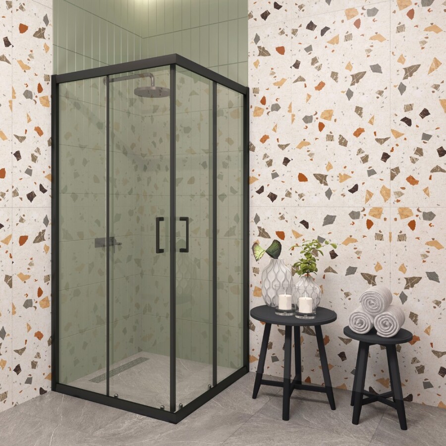 EG3B Душевое ограждение квадрат EvaGold 100х100, профиль черный матовый,прозрачное стекло EG220029