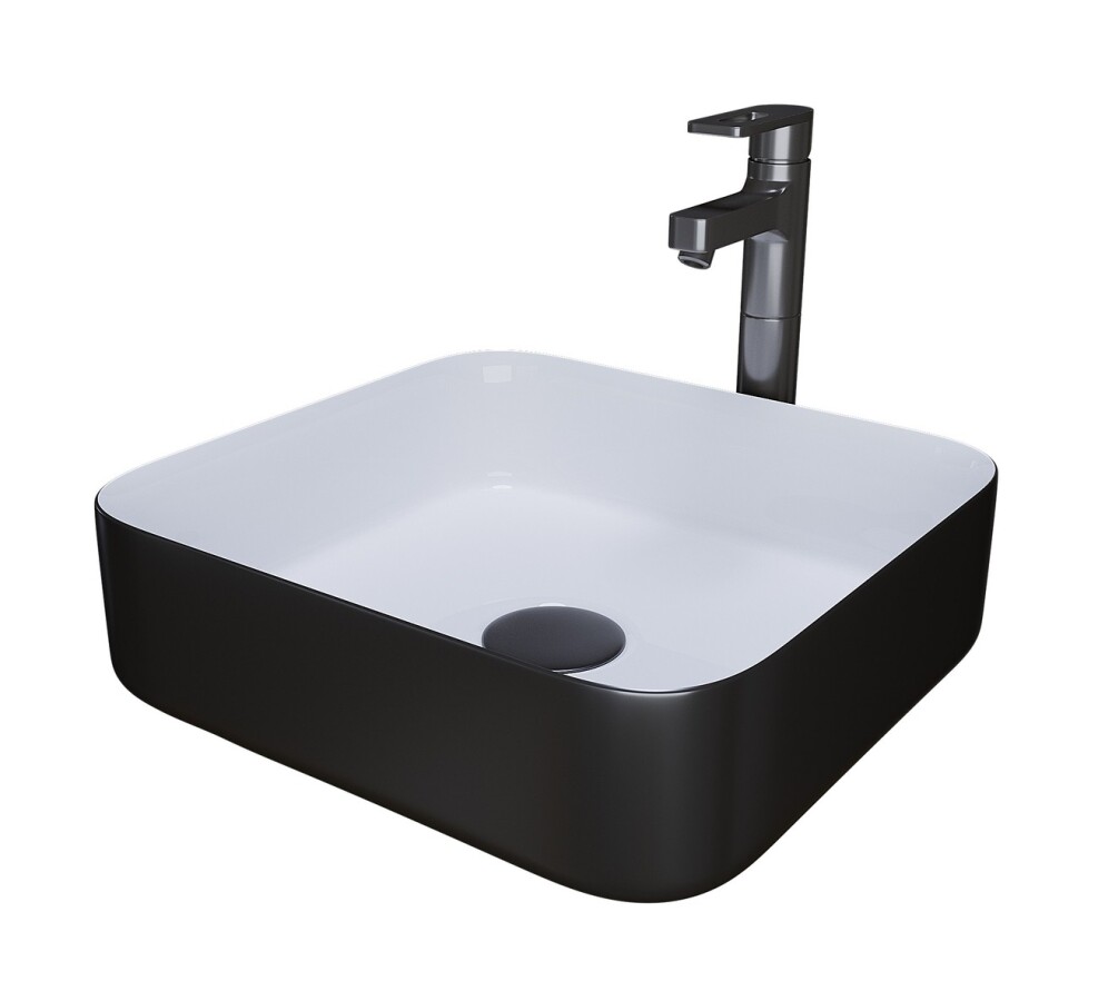 Раковина Grossman Color GR-4042BW (385х385х140) черная,белая внутри,1 место