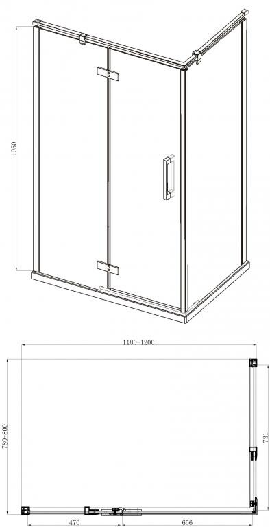 Bravat Blackline BS120.3112AB душевое ограждение 120*80*195