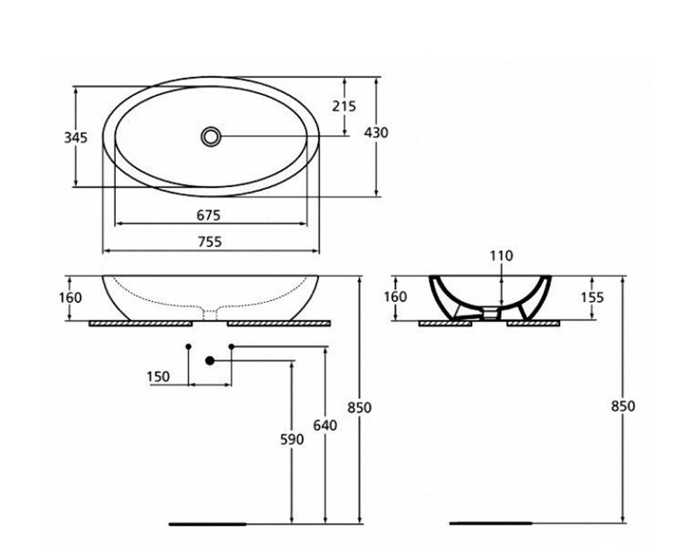 Ideal Standard Strada K078501 умывальник накладной 75*42 см