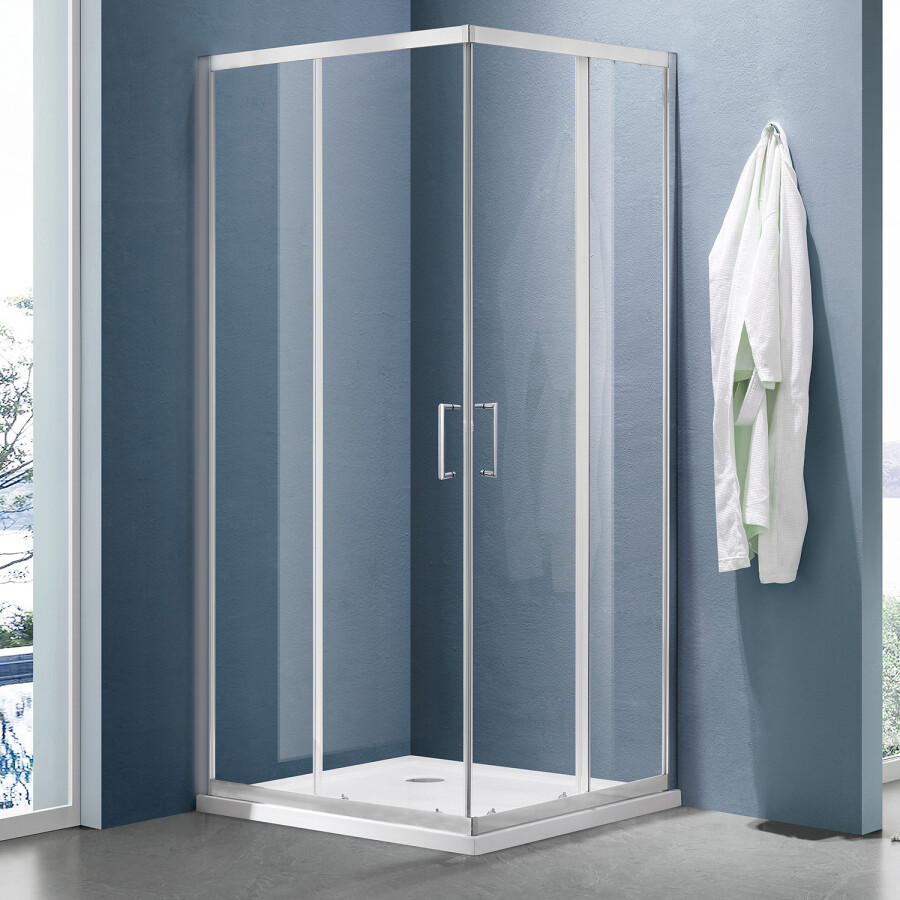 Душевое ограждение SANTREK AQUA Lea-CR-800-C-Brushed 800*800*1850 Г-обр. стекло Прозр 5мм, профиль Сатин 328183
