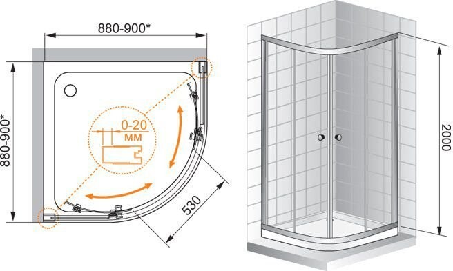 Cezares ANIMA-W-R-2-90-C-Cr-IV душевое ограждение 90*90*200