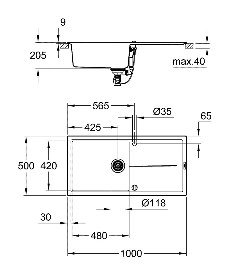Grohe K400 100*50 31641AT0 мойка кухонная серый гранит