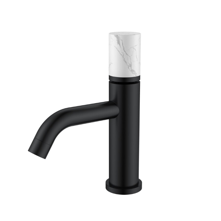 Смеситель для раковины Boheme Stick Черный ручка Белый Мрамор 121-B-MR-W