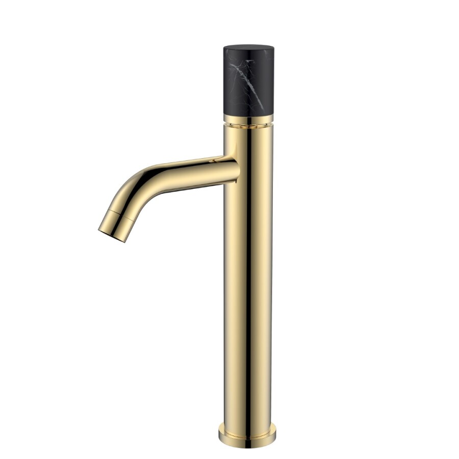 Смеситель для раковины высокий Boheme Stick Золото ручка Черный Мрамор 122-G-MR-BLACK