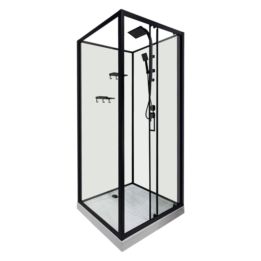 Душевая кабина Loranto 980x980x2040 без крыши, правосторонняя, белое заднее стекло, поддон 14 см, прозрачное стекло 4 мм, профиль черный CS-3010TM/W-100R