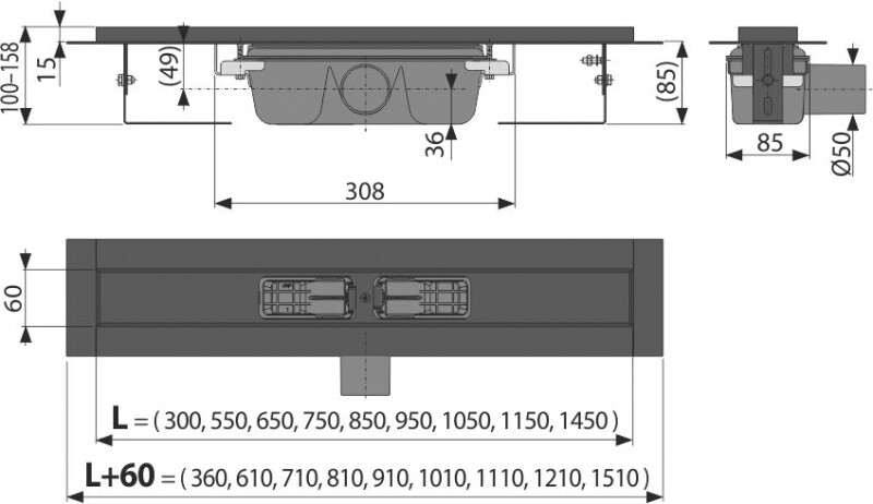 Alcaplast APZ1BLACK Душевой лоток 300 мм