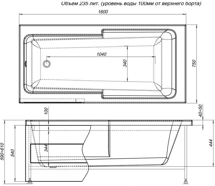Aquanet Taurus 160*75 ванна акриловая прямоугольная 00211290