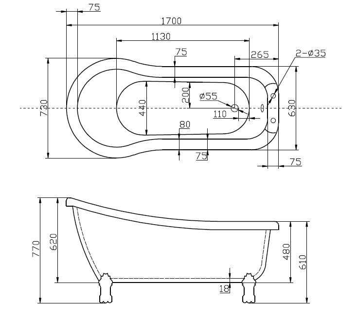 BelBagno BB20-1700 168*73 ванна акриловая овальная