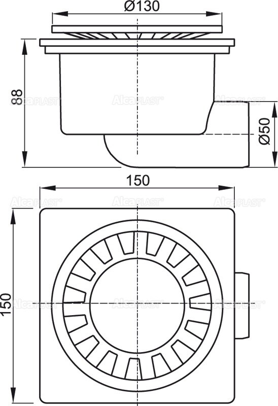 AlcaPlast APV15 Душевой трап 150*150 мм
