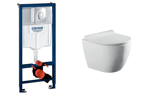 Grohe инсталляция 38721001+унитаз Azario AZ-2196D Geno+кнопка хром 00081588