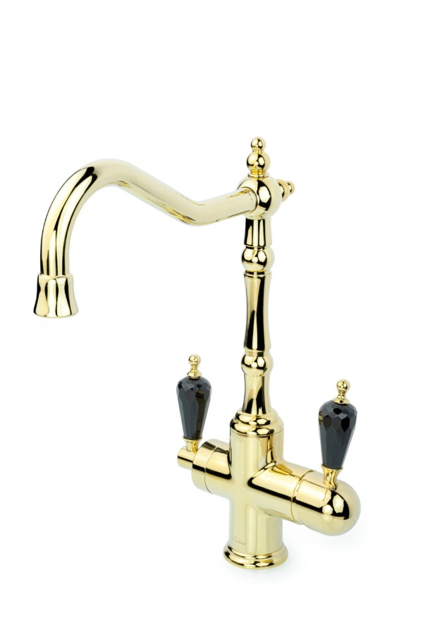 Смеситель для кухни Boheme Kitchen Tradizionale Oro ручки с черным кристаллом SW 112-BSW