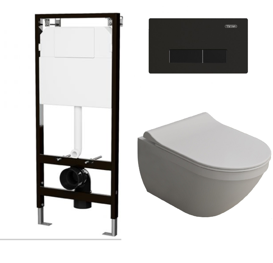 Kale Idea 2 унитаз подвесной с крышкой + инсталляция Sole с кнопкой Black