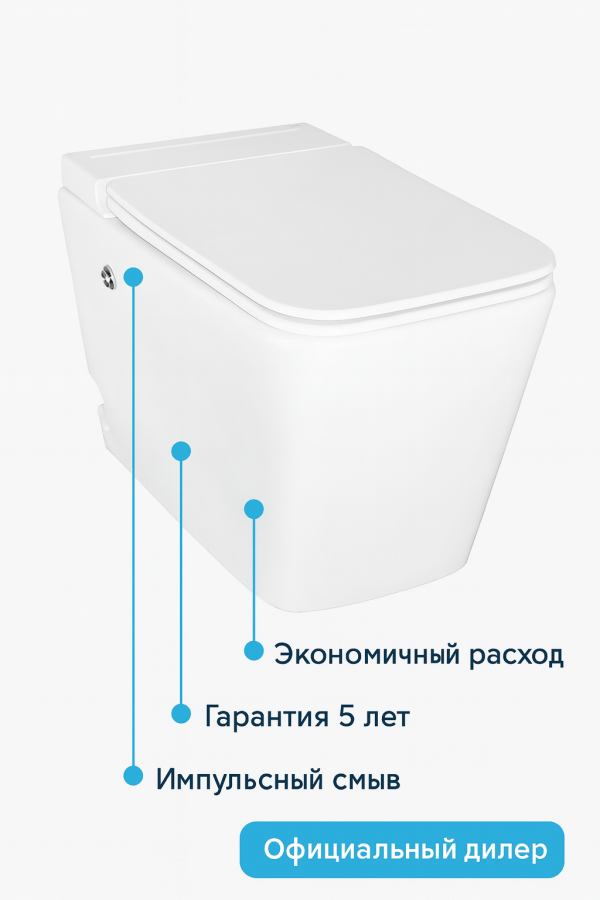 Унитаз импульсный Azario 360х590х440 напольный, квадратный, быстросъемное сиденье микролифт (AZ101)