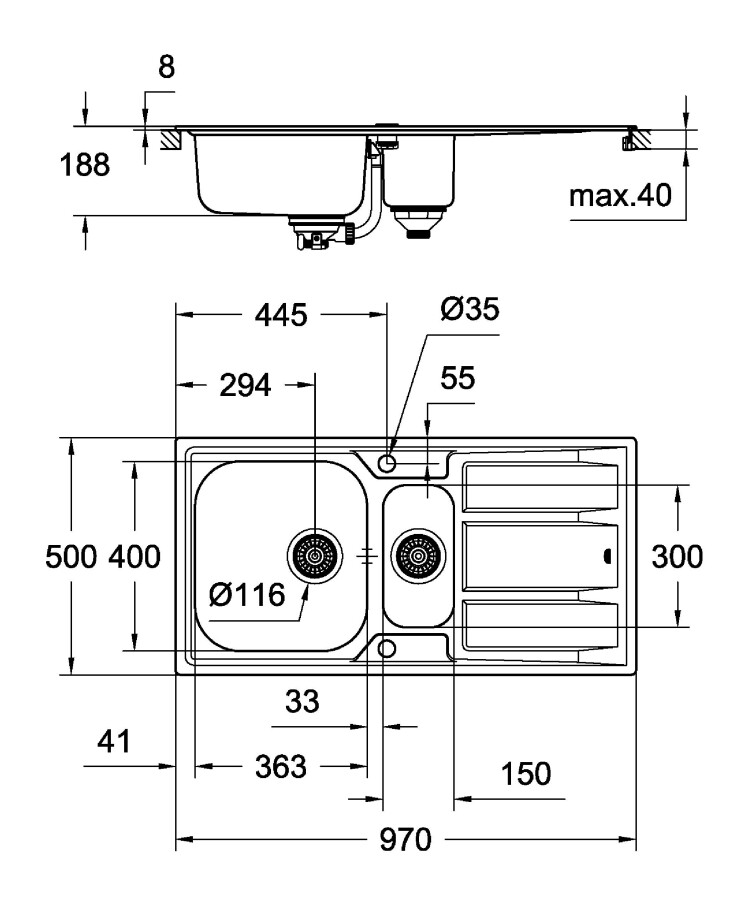Grohe K400 60-S 97*50 31567SD0 мойка кухонная