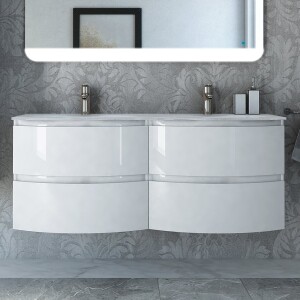 Cezares Vague 140 см bianco lucido две чаши тумба с раковиной подвесная